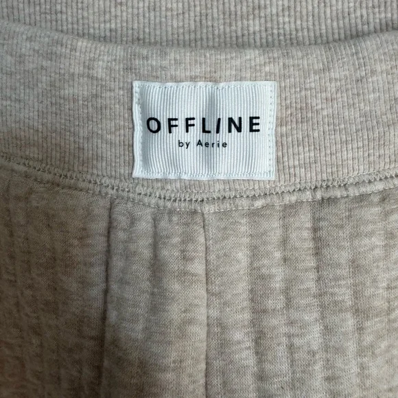 Offline by Aerie Ribbed Wide Leg Lounge Pants Beige Soft Cozy XS Quilted - Picture 7 of 10